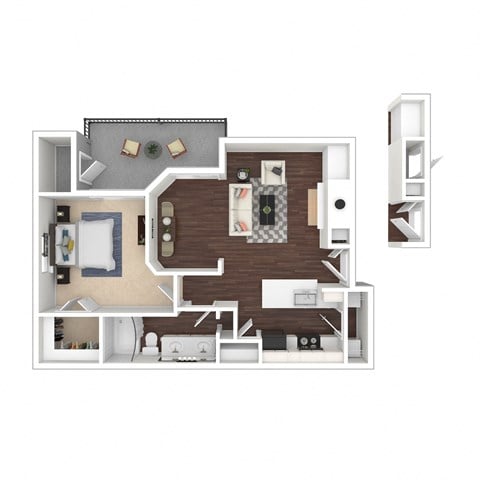 Floor plan for 1 bed, 1 bath, 785 sqft